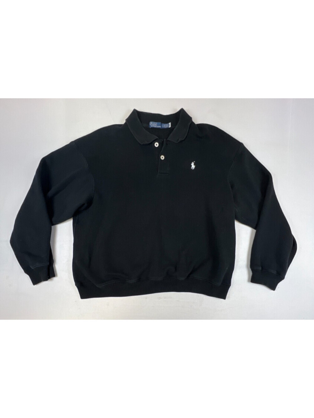 Polo Ralph Lauren Men L Black Sweatshirt Long Sleeve Polo Collar Pullover Top